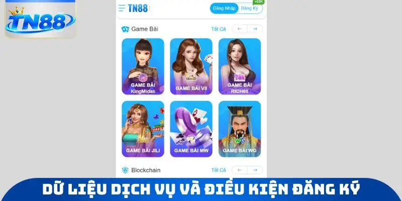 Dữ liệu dịch vụ và điều kiện đăng ký