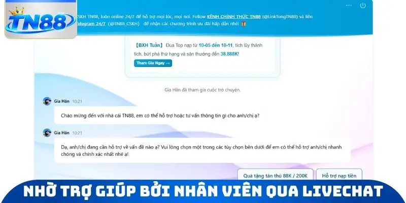 Nhờ trợ giúp bởi nhân viên qua livechat